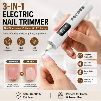 3-in-1 Electric Nail Trimmer – Nail Sharpener, Polisher & LED Lamp