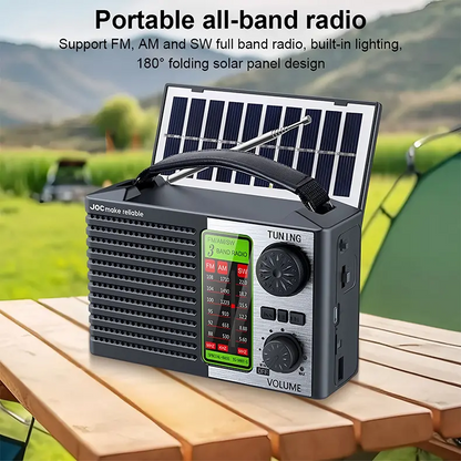 Portable Solar Bluetooth Speaker – FM/AM/SW Radio with USB, TF Card & LED Torch