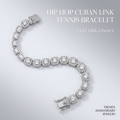 Men’s Cuban Link Tennis Bracelet – Gold/Platinum-Plated Brass with 5A Zircon Clasp