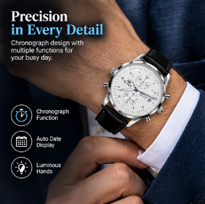 Men’s Chronograph Quartz Watch – Waterproof Design with Luminous Hands