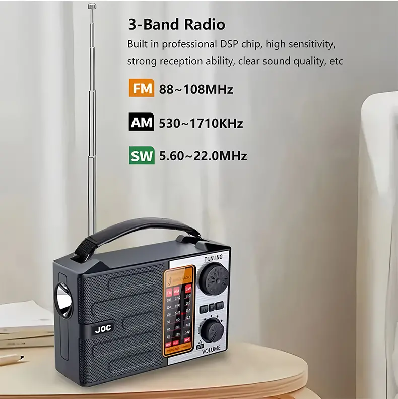 Portable Solar Bluetooth Speaker – FM/AM/SW Radio with USB, TF Card & LED Torch