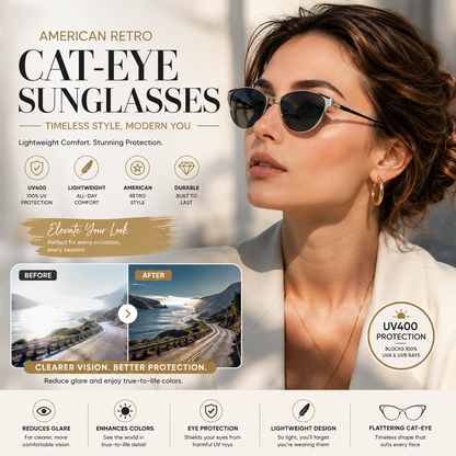Cat-Eye Sunglasses American Retro Style with UV400 Protection