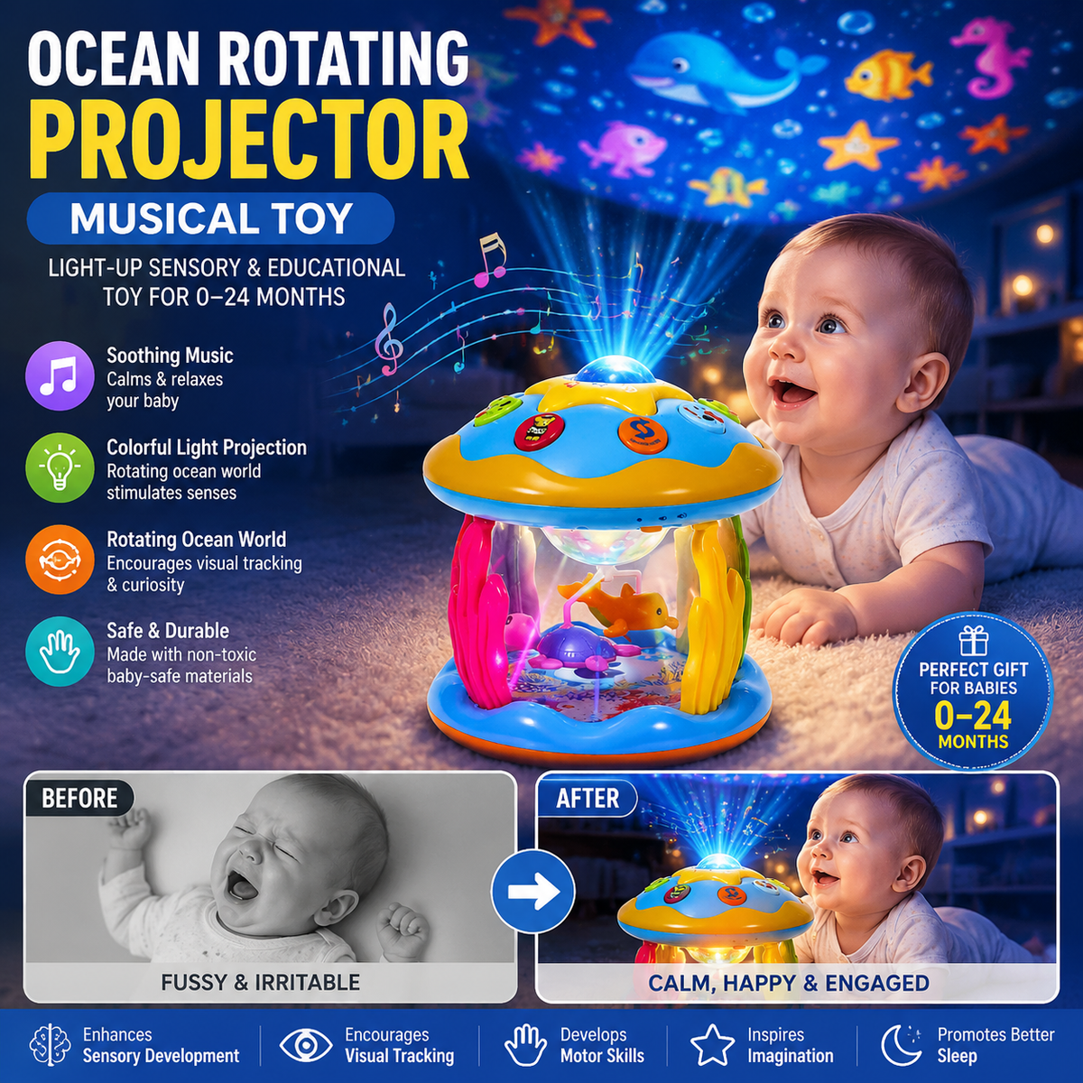 Ocean Rotating Projector Light-Up Sensory & Educational Baby Toy