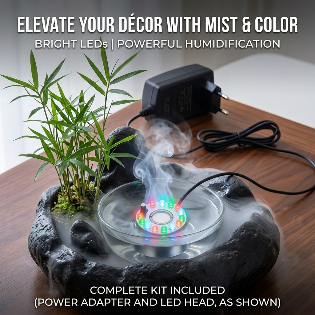 Humidifier with Colorful LED Light – Atomizing Humidifier for Aquariums, Bonsai & Decorative Water