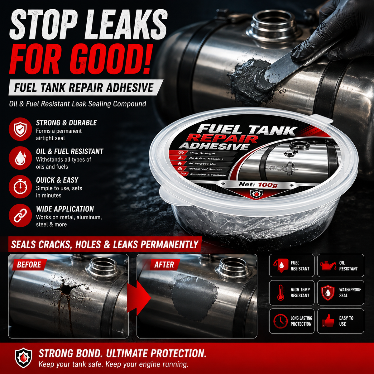 Fuel Tank Repair Adhesive – Oil & Fuel Resistant Leak Sealing Compound