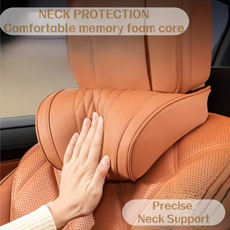 Leather Car Headrest Neck Pillow & Lumbar Support Set