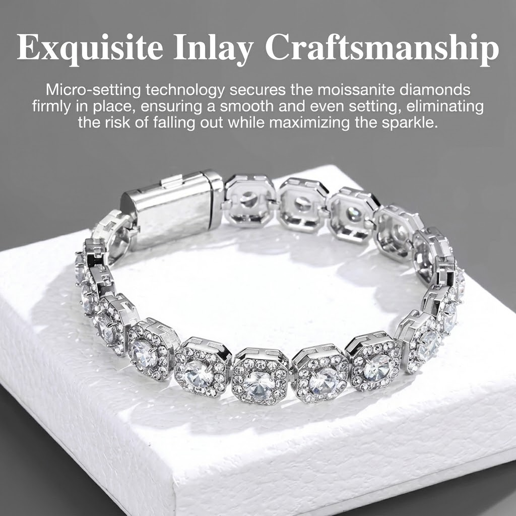 Men’s Cuban Link Tennis Bracelet – Gold/Platinum-Plated Brass with 5A Zircon Clasp