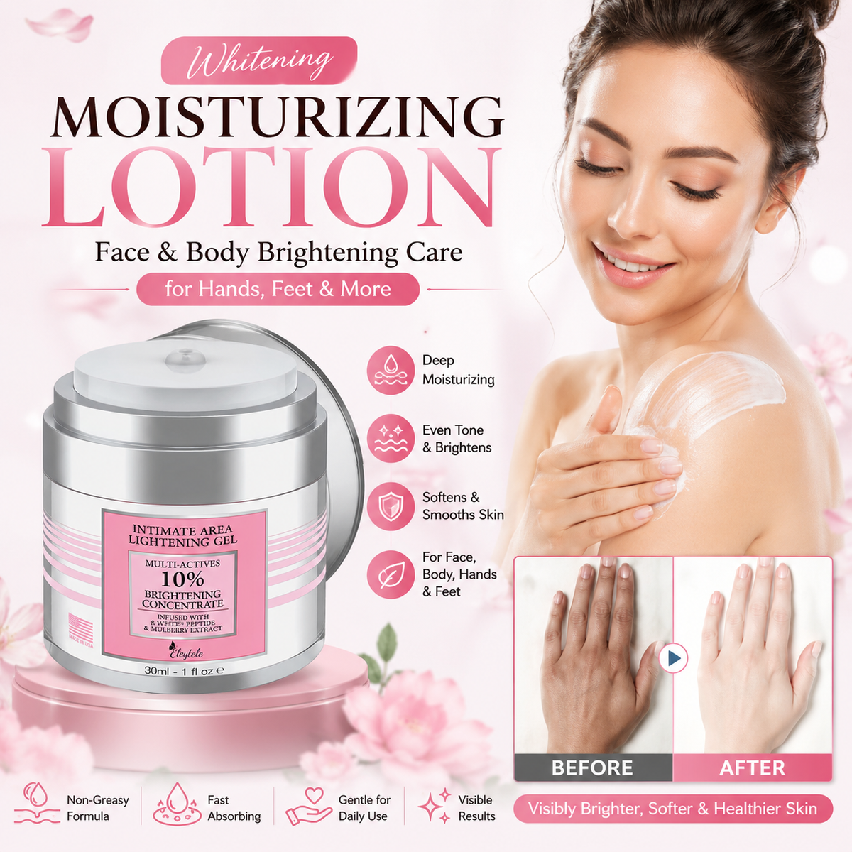 Whitening Moisturizing Lotion Intimate Brightening Care for Hands, Feet