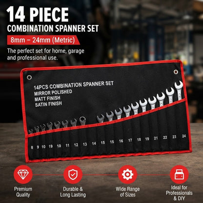 14-Piece Metric Combination Wrench Set – 8–24mm Chrome Vanadium Steel