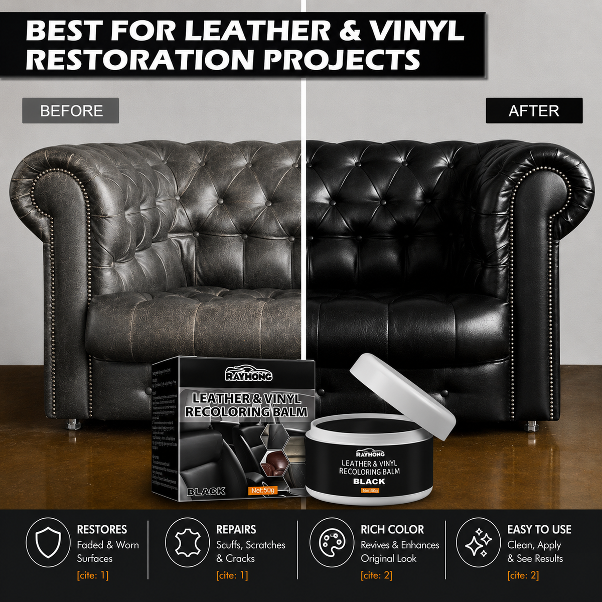 C1037 Leather Repair & Color Restoration Cream – Leather Care for Car Seats, Sofas, Shoes & Bags
