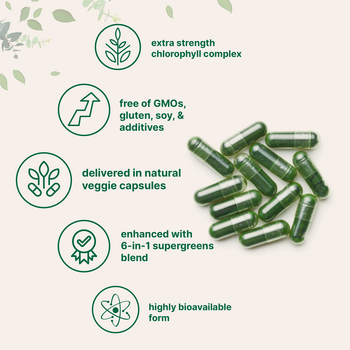 Chlorophyll Capsules Natural Green Supplement