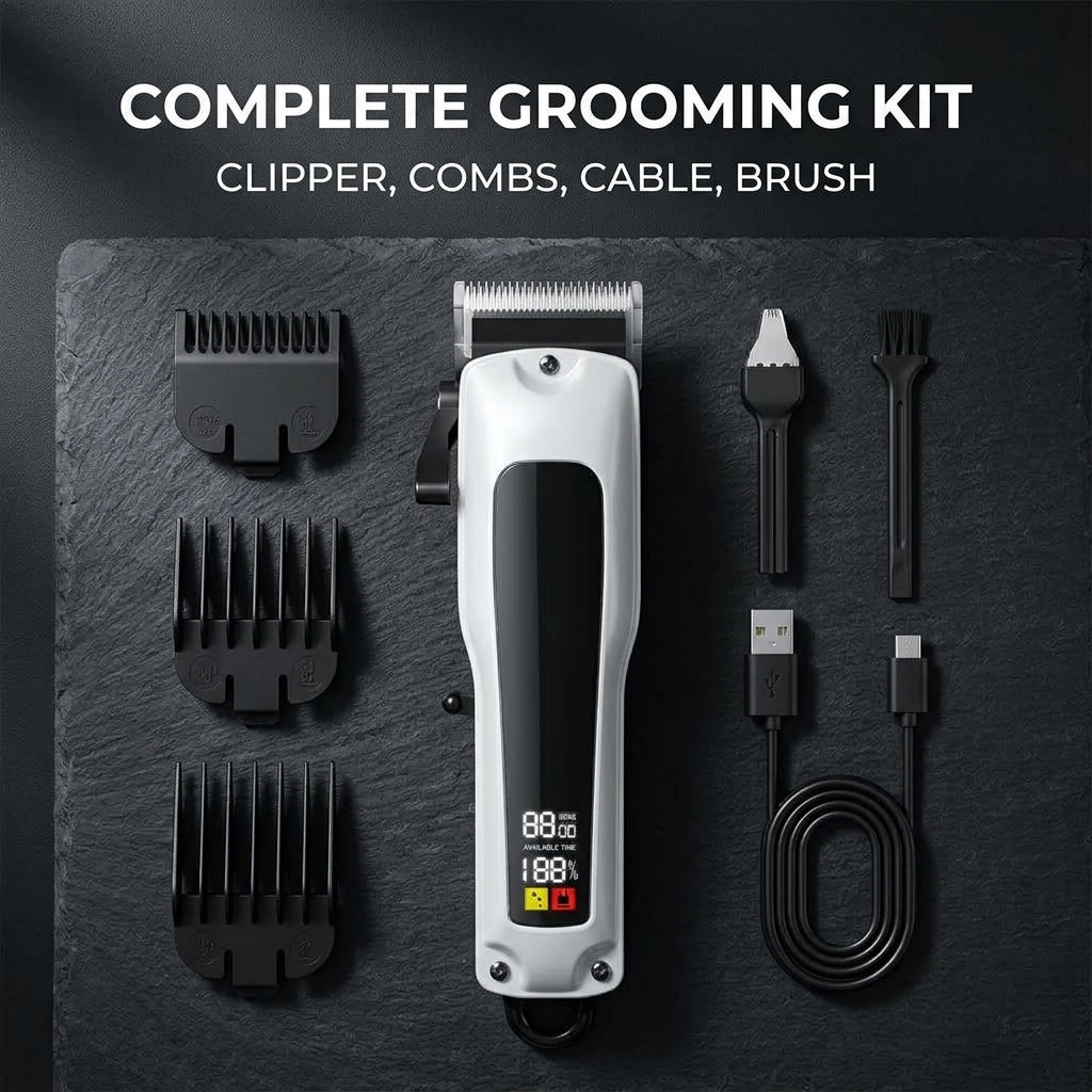 Professional 10000 RPM Cordless Hair Clipper – USB Rechargeable Digital Barber Trimmer