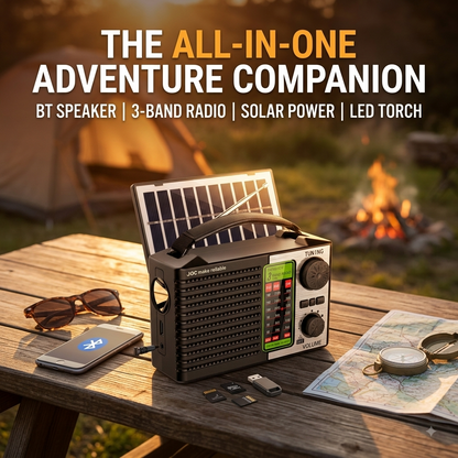 Portable Solar Bluetooth Speaker – FM/AM/SW Radio with USB, TF Card & LED Torch