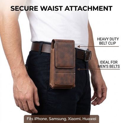 Universal Leather Phone Waist Bag – 360° Rotating Belt Clip Case