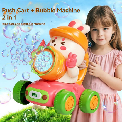 Bunny 2-in-1 Push-Go Bubble Machine – Automatic Bubble Blower Cart Toy for Toddlers