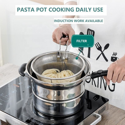 Stainless Steel Pasta Pot – Noodle & Soup Cooking Pan with Funnel
