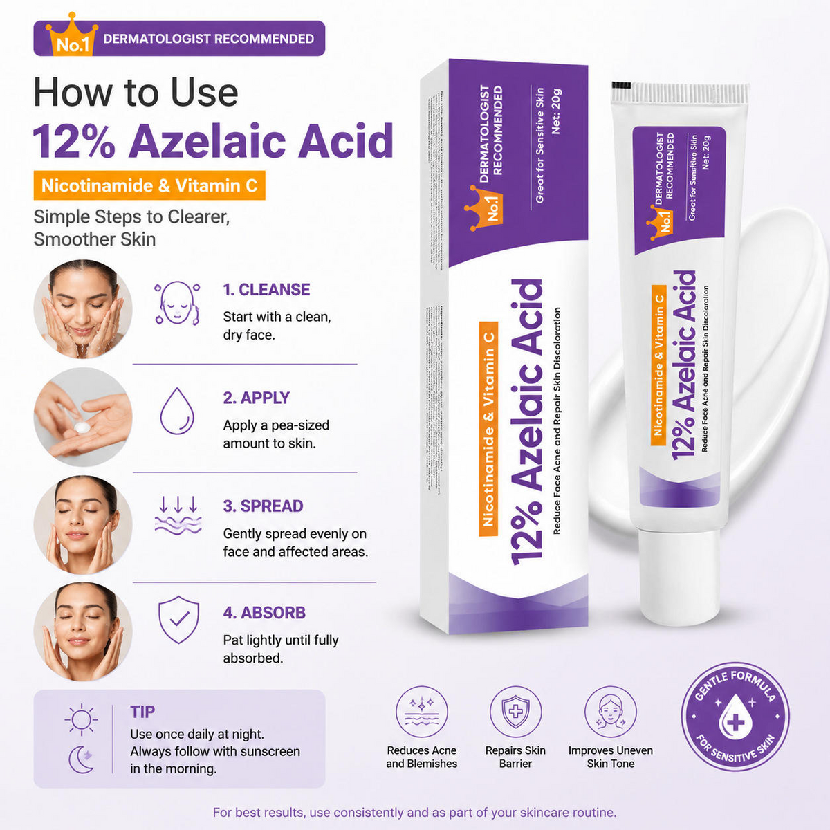 12% Azelaic Acid Face Cream – Brightening & Blemish Care Moisturizer