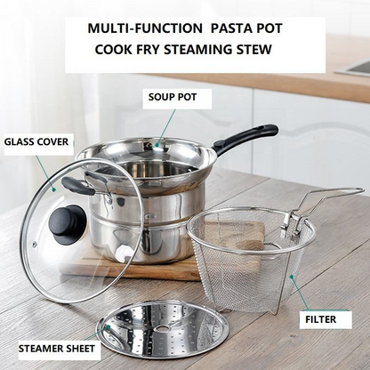 Stainless Steel Pasta Pot – Noodle & Soup Cooking Pan with Funnel