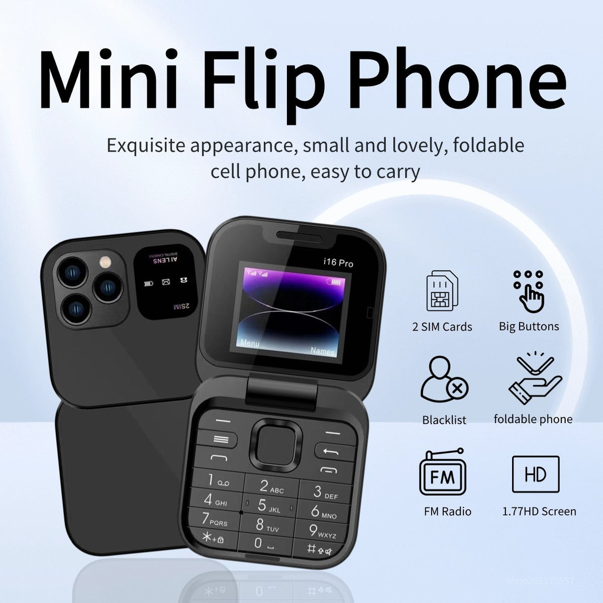 i16 Mini Flip Phone with Dual SIM.