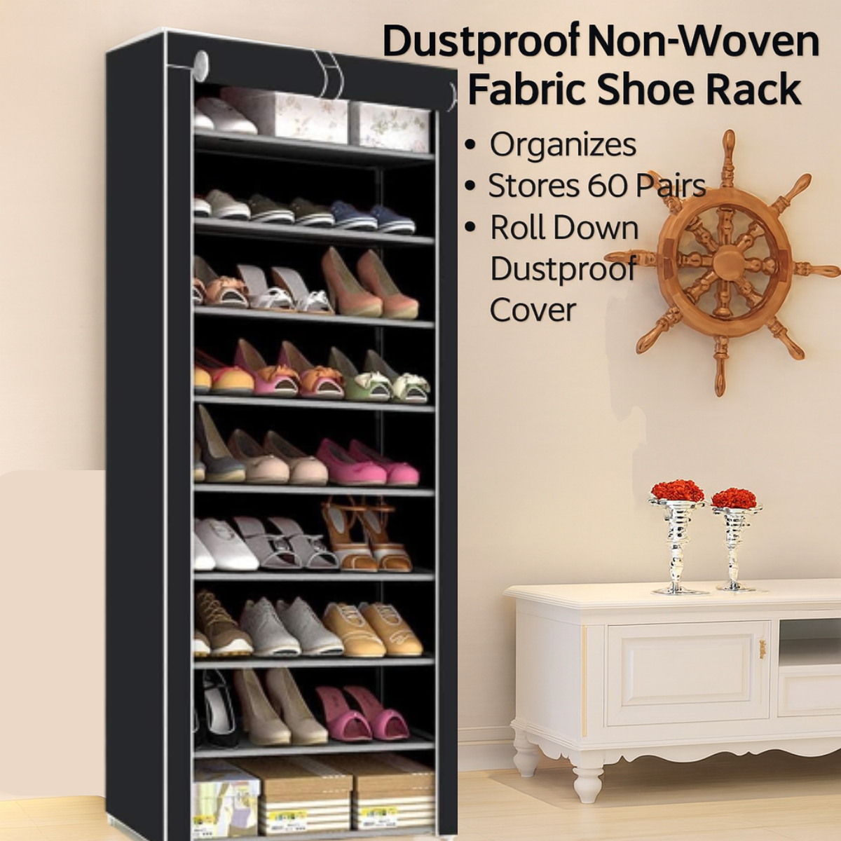 10-Tier Non-Woven Shoes Rack.