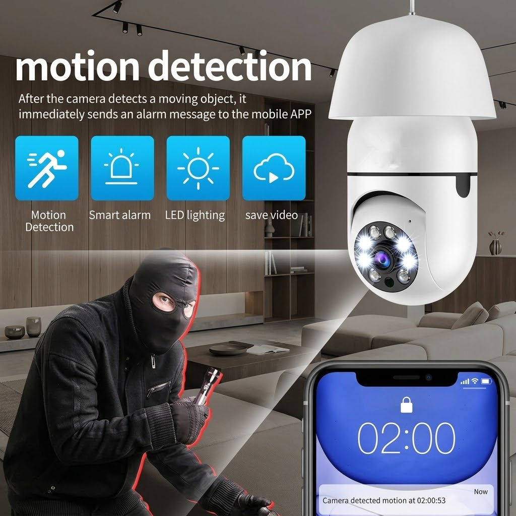 Security Camera – 360° Wide-Angle Indoor CCTV with Motion Detection, Alarm & Night Vision