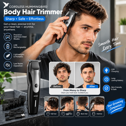 Cordless Hummingbird Body Hair Trimmer – USB Rechargeable Electric Clipper
