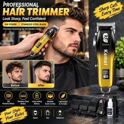 Men’s 5W Hair Trimmer – Stainless Steel Blade Gradient Clipper