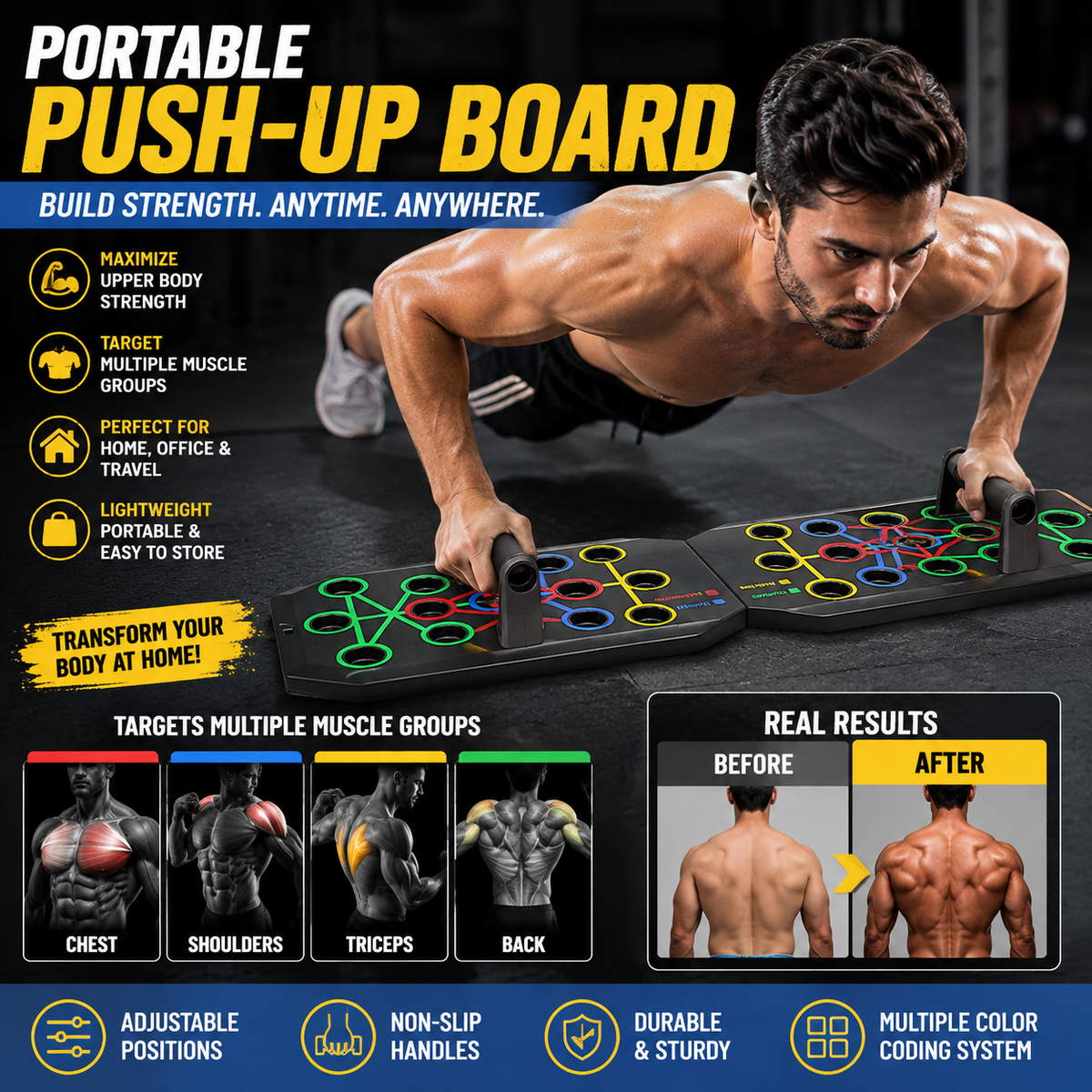 Portable Push-Up Board – Adjustable Home Workout Exercise Equipment