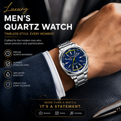 Luxury Men's Quartz Watch Stainless Steel Strap Fashion Wristwatch