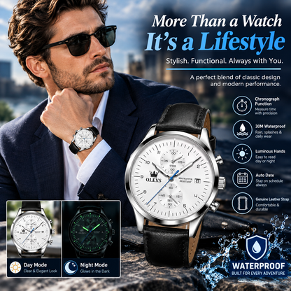 Men’s Chronograph Quartz Watch – Waterproof Design with Luminous Hands