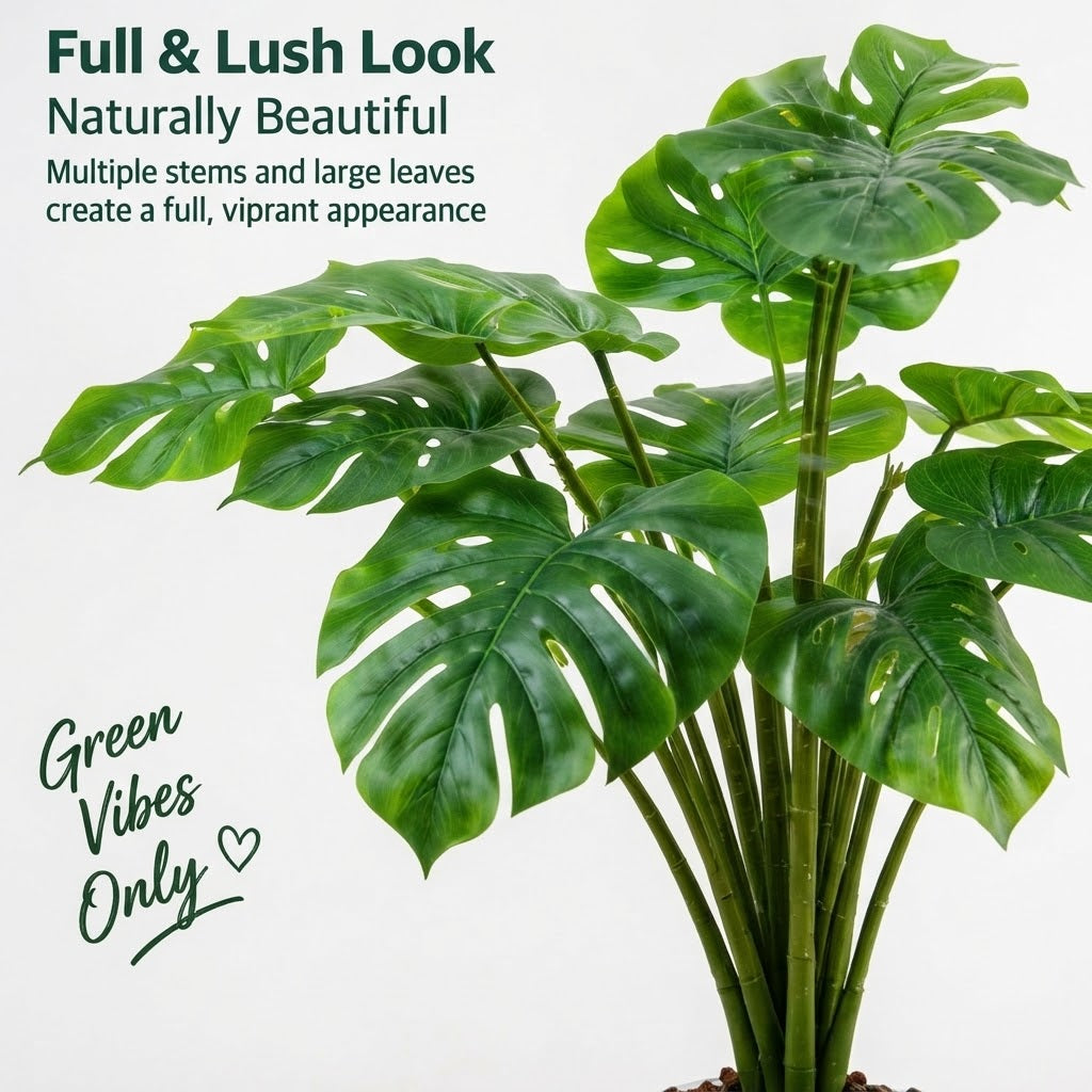Artificial Monstera Bonsai – Decorative Indoor Plant with White Pot