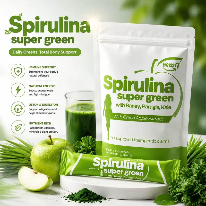 Organic Super Greens Powder – Spirulina & Wheatgrass Daily Greens Blend