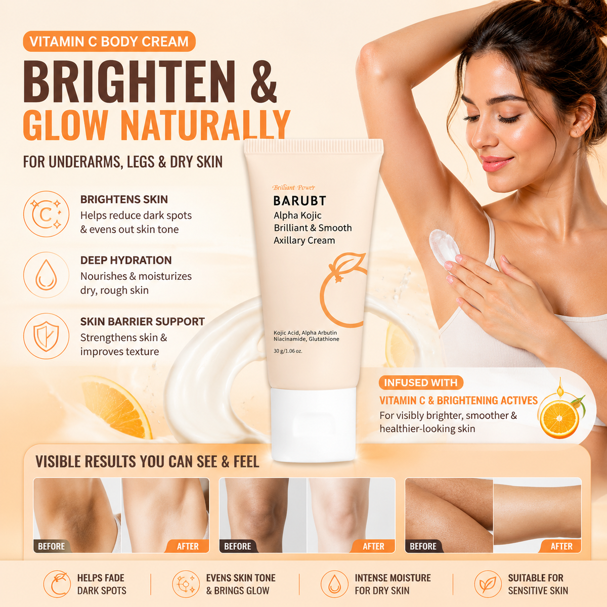 Vitamin C Body Cream Brightening for Arms, Legs & Dry Skin