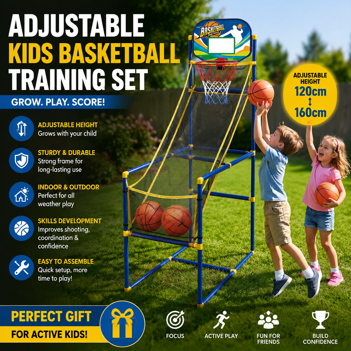 Adjustable Kids Basketball Training Set – Portable Hoop & Skills Practice
