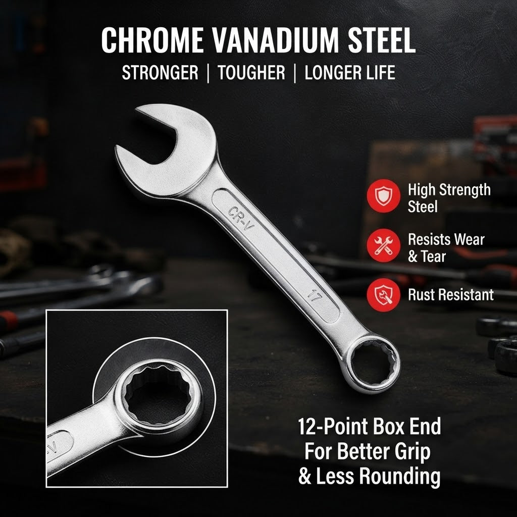 14-Piece Metric Combination Wrench Set – 8–24mm Chrome Vanadium Steel