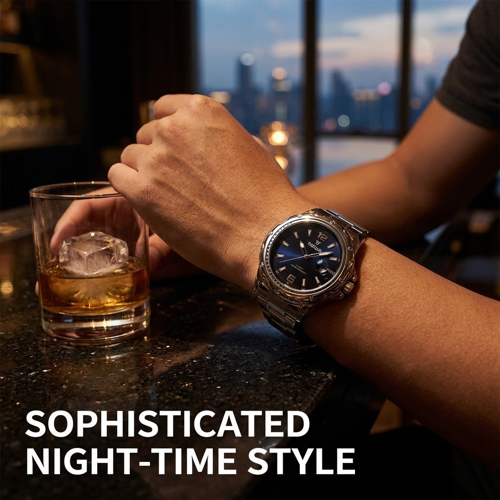 Men’s Quartz Watch – Waterproof Stainless Steel Business Wristwatch with Date Display