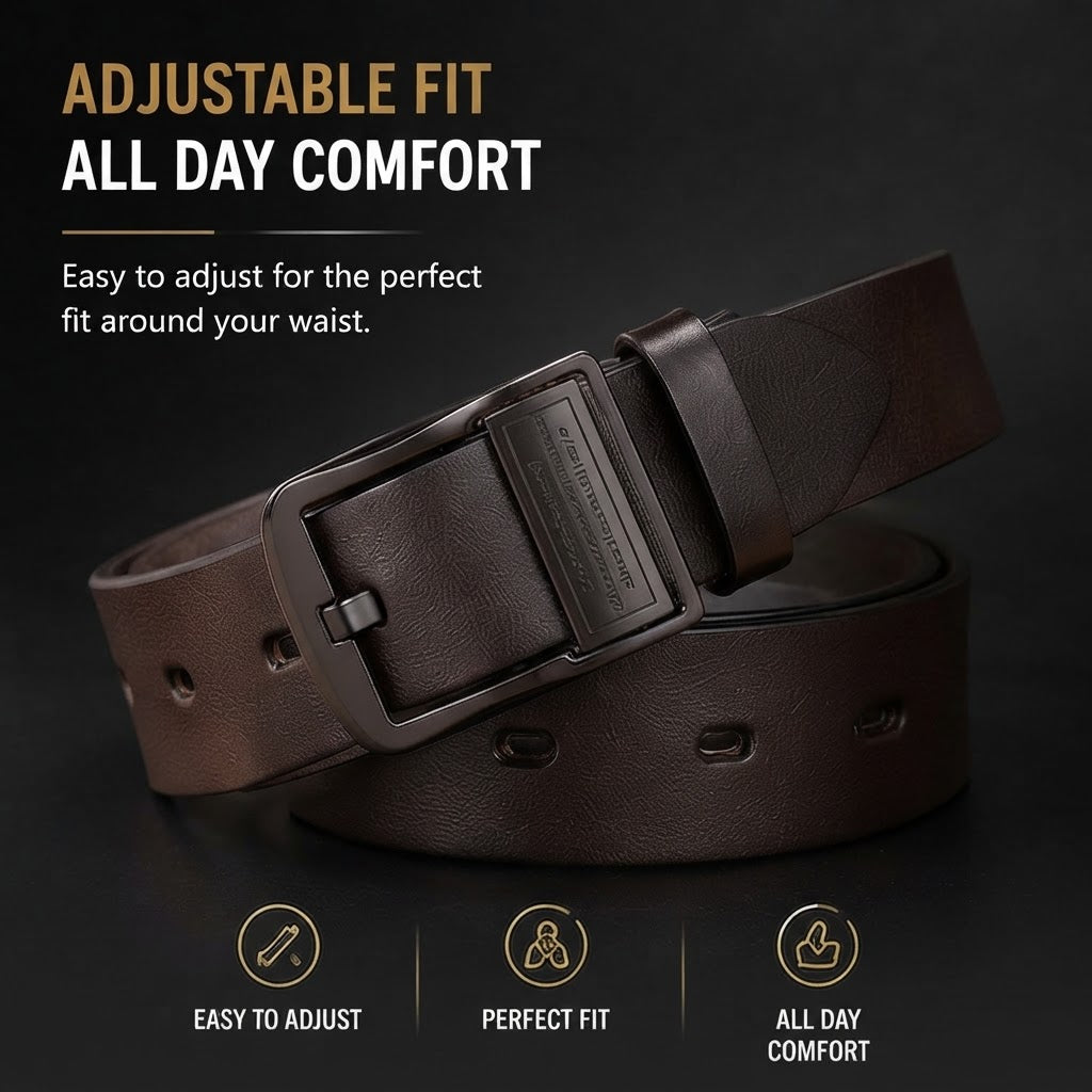 Men's Synthetic Leather Belt – Multiple Pin Buckle Business & Casual Waist Belt