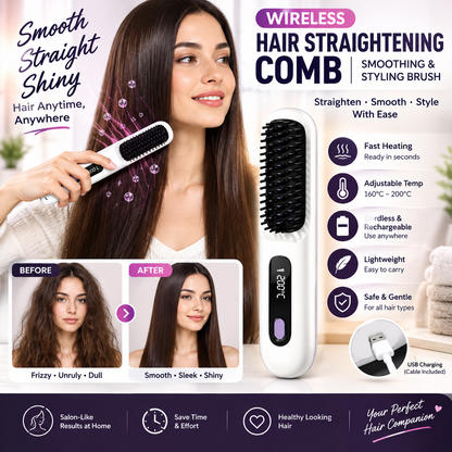 Wireless Hair Straightening Comb Smoothing & Styling Brush