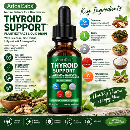 Artoalabs Ashwagandha Thyroid Support Liquid Drops – Herbal Plant Extract Supplement