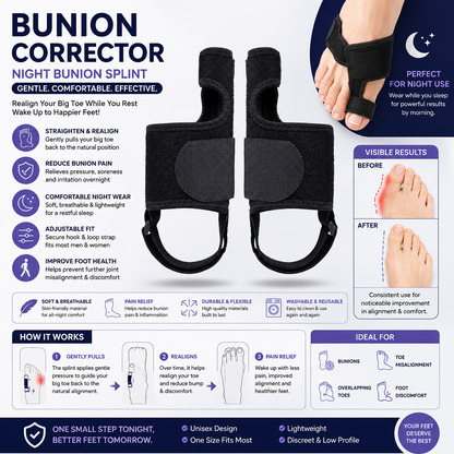 Bunion Corrector Night Splint – Adjustable Big Toe Straightener & Foot Support Brace