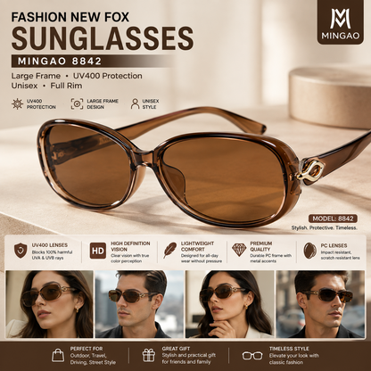 Fox Large-Frame Sunglasses – UV400 PC Lens Full-Rim Unisex Fashion Eyewear