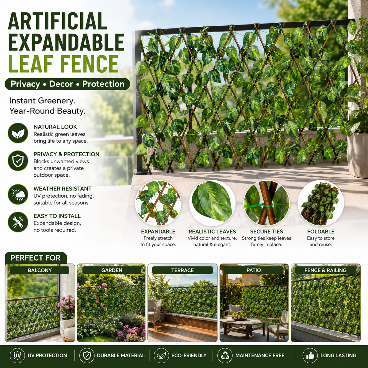 Privacy Fence – Decorative Faux Plant Screen for Balcony, Garden & Outdoor Guardrails