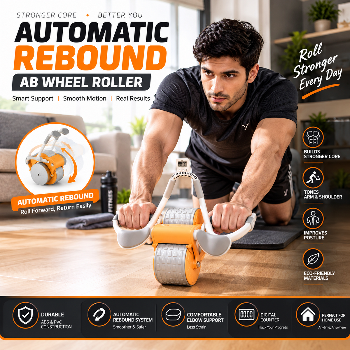 Automatic Rebound Abdominal Exercise Wheel – ABS PVC Elbow Support Roller for Yoga