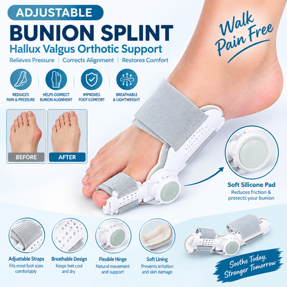 Adjustable Bunion Splint – Hallux Valgus Orthotic Support with Silicone Pad