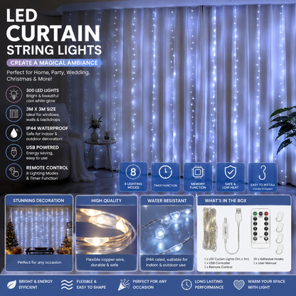 LED Curtain String Lights – USB-Powered Copper Wire Fairy Lights with Remote Control