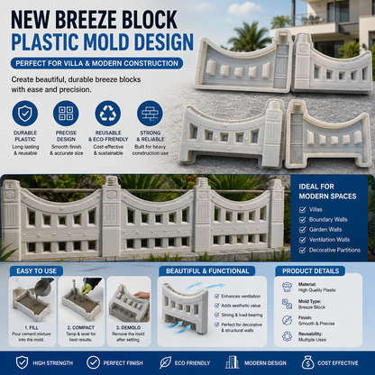 Breeze Block Plastic Mold 30×20×10cm – Decorative Concrete Block Casting Mold for Villa Construction