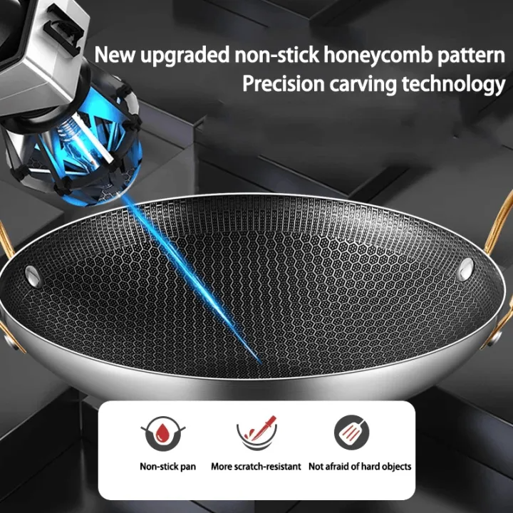 Stainless Steel Honeycomb Wok – Non-Stick Frying Pan with Double Handles