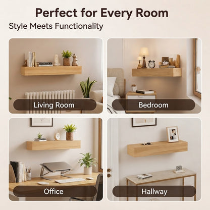 Modern Wooden Floating Wall Shelf – Hidden Storage Rack with Secret Compartment