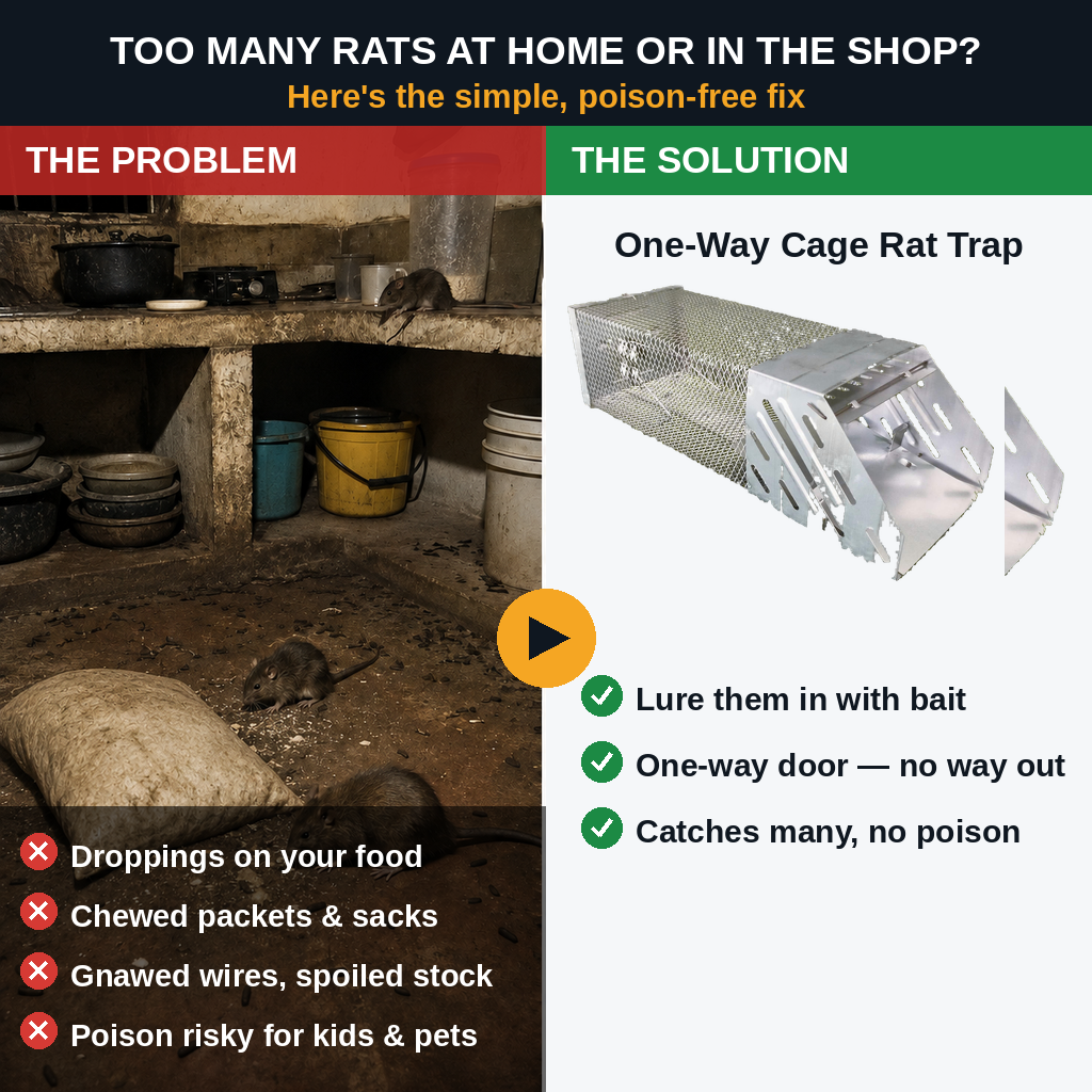 One-Way Entry Multi-Catch Rat Trap – Reusable Steel Cage, No Poison & No Chasing