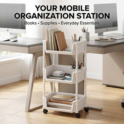 3-Tier Rolling Storage Cart – Movable Multi-Purpose Organizer Rack with Wheels